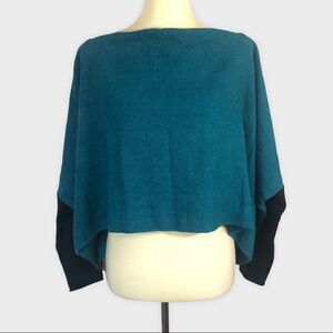 Kim Bernardin Paris Silk Lagenlook Top Boxy/Crop Turquoise & Black Size Small